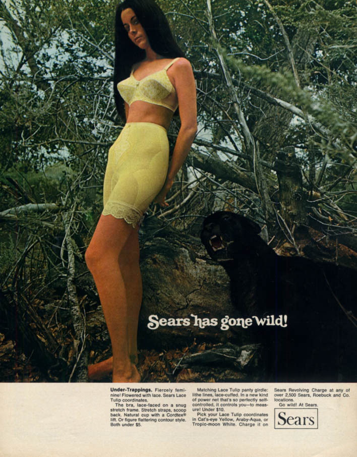 Sears has gone wild! Under-Trappings Bra & Lace Tulip Girdle ad 1969 var