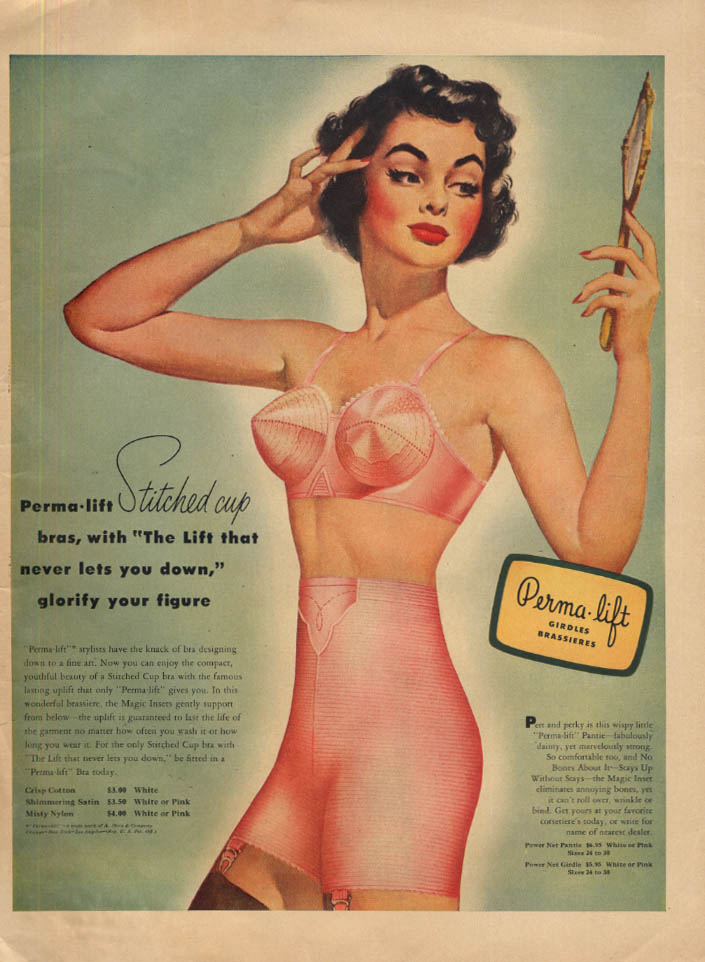 Stitched cup with Lift that never lets you down: Perma-lift Bra ad 1951 L