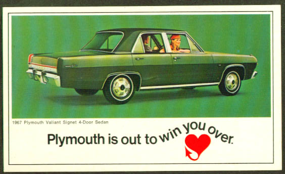 1967 Plymouth Valiant 4door sedan postcard