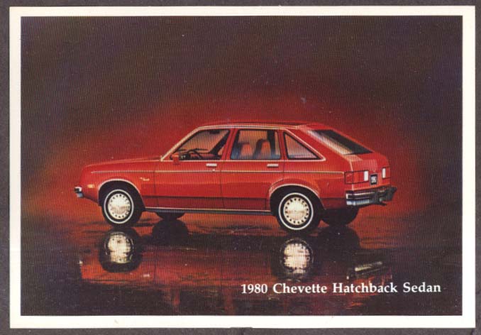 Image for 1980 Chevrolet Chevette Hatchback Sedan dealer postcard.