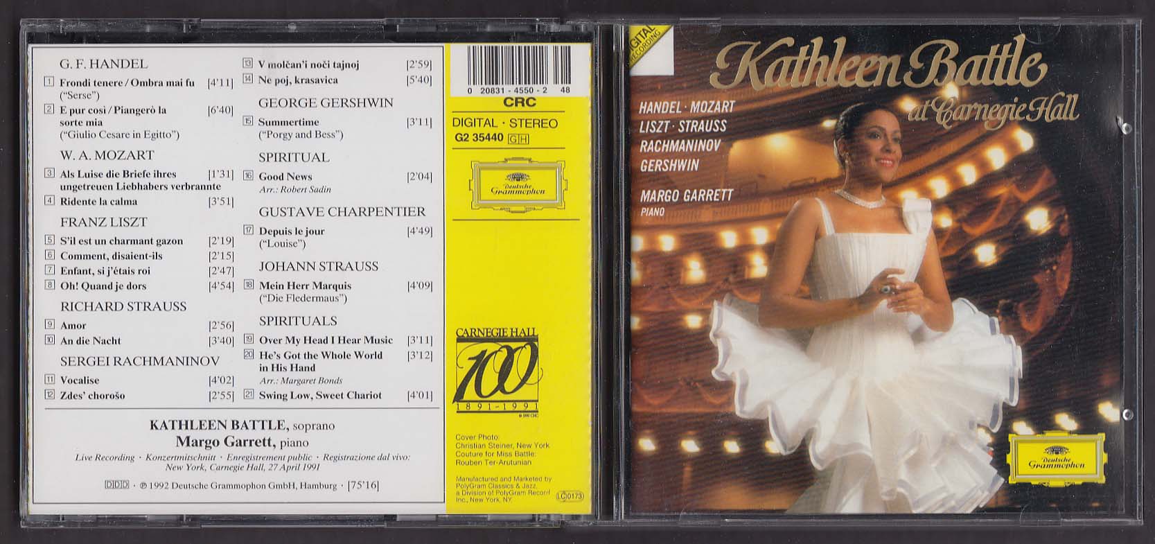 Kathleen Battle at Carnegie Hall G2 35440 Deutsche Grammphon CD 1992