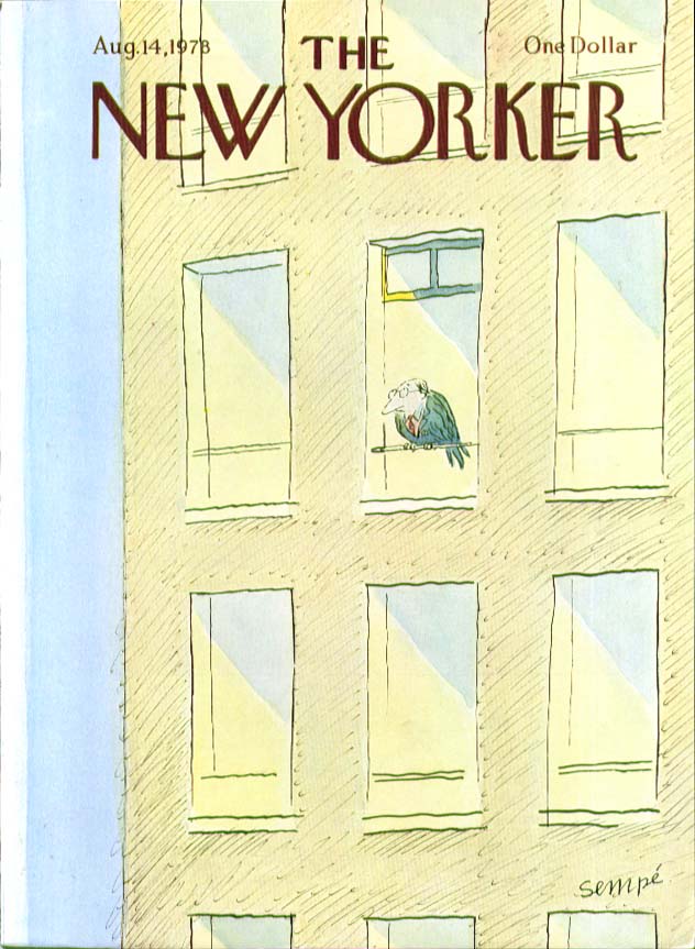 New Yorker cover Sempe bird-man executive perched in highrise window 8/ ...