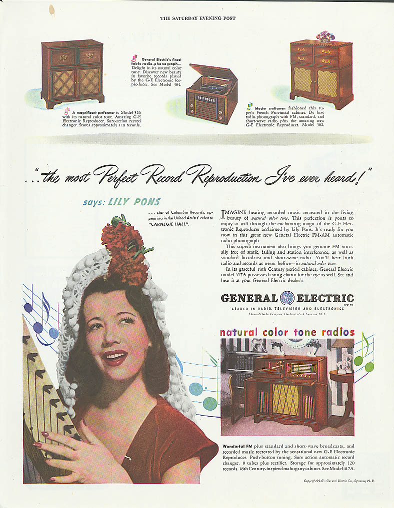 Lily Pons for General Electric Radios Ad 1947