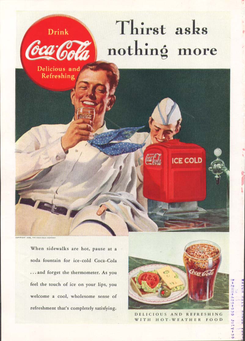 Thirst asks nothing more Coca-Cola ad 1938 fountain