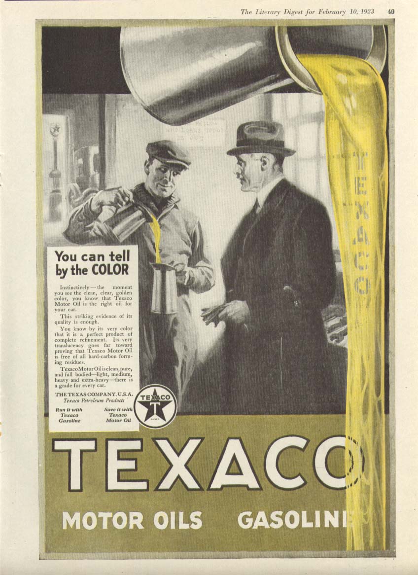 Texaco Motor Oil You can tell by the Color ad 1923