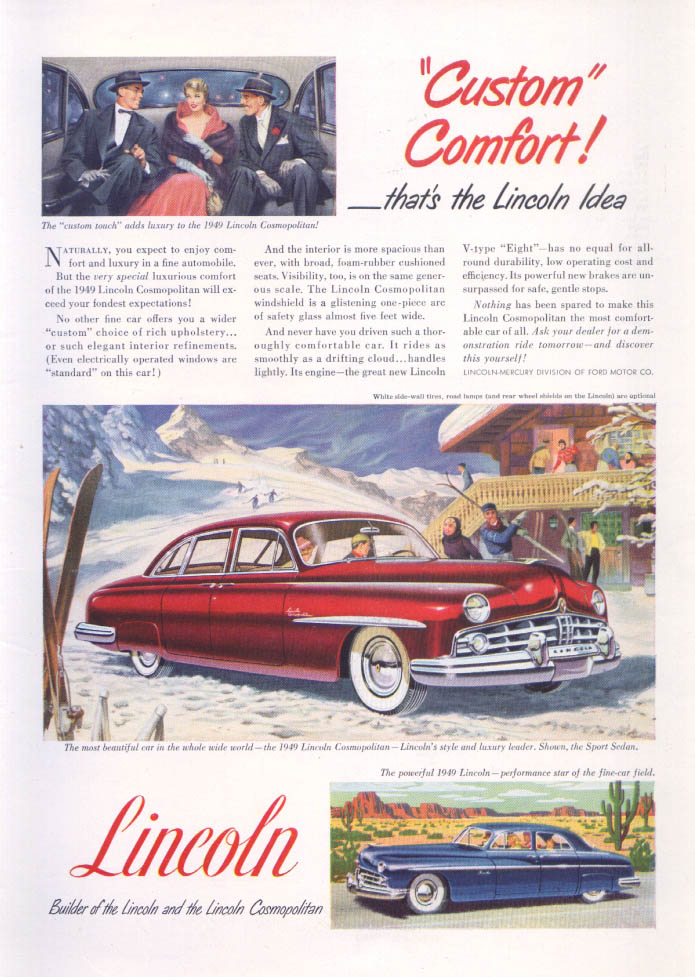 Lincoln Custom Comfort Cosmopolitan ad 1949