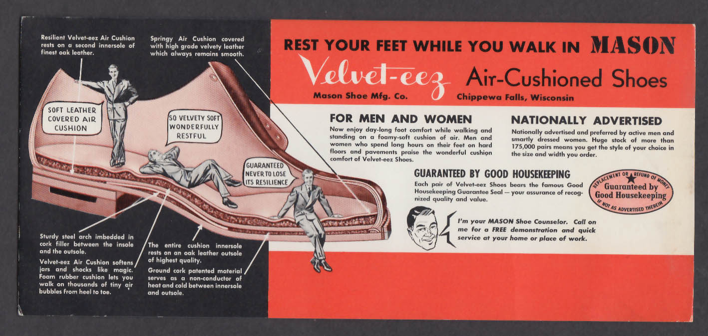 Mason Velvet-eez Air-Cushioned Shoes Shoe Polishing cloth + blotter 1940s