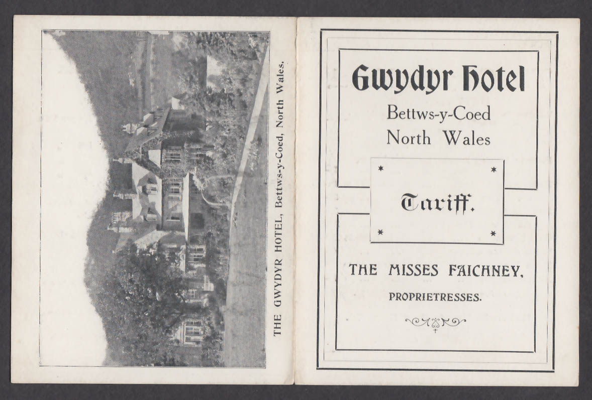 Gwydyr Hotel Bettws-y-Coed North Wales Tariff card 1910s