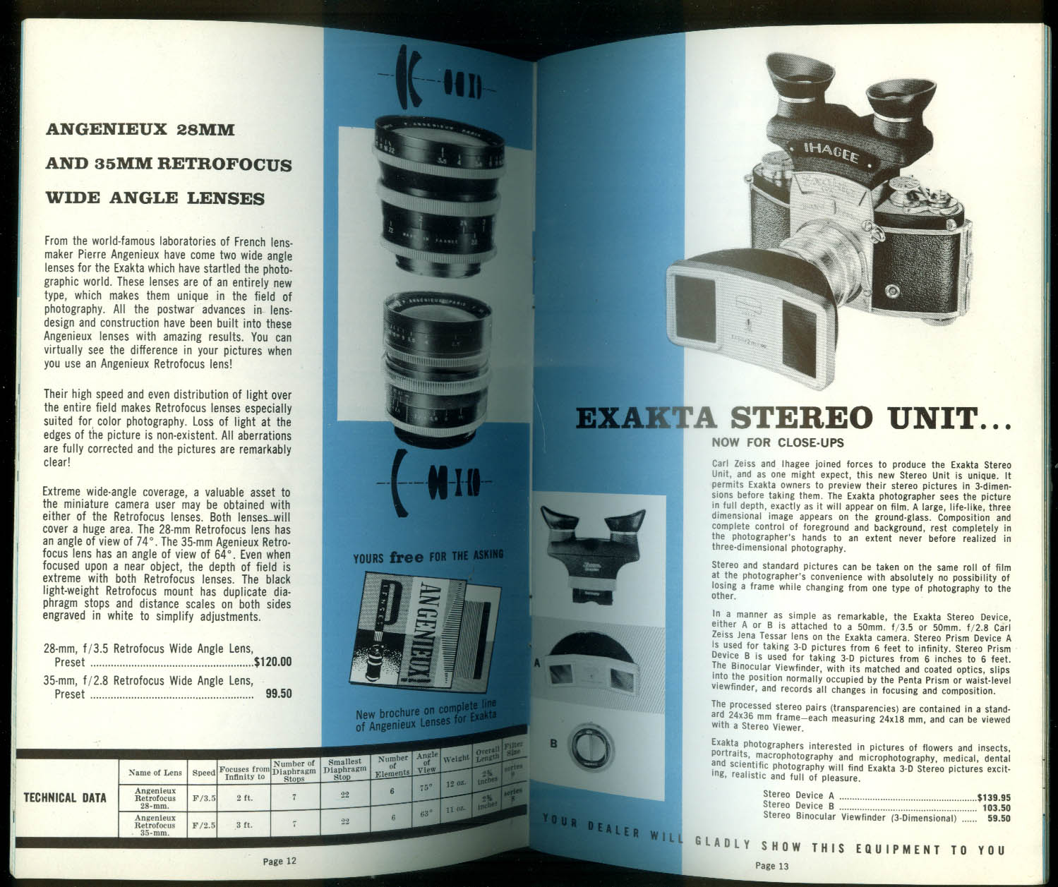 Exakta Unlimited Camera Catalog 1957 35mm 2 1/4, lenses accessories