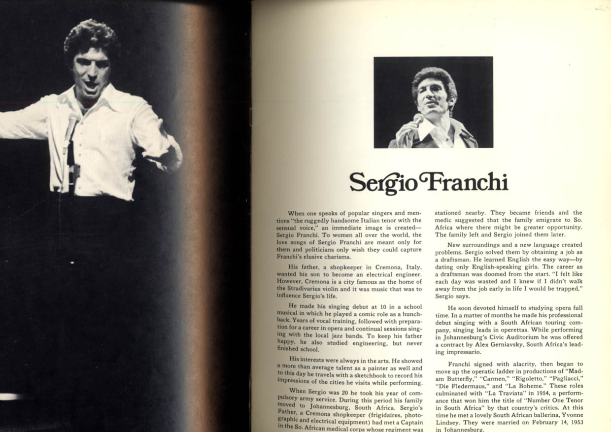 Sergio Franchi concert tour souvenir program 1970s
