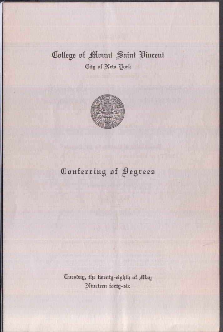 College of Mount Saint Vincent Graduation Program 1946 Cardinal Spellman