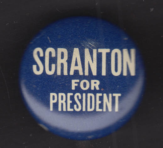 William Scranton for President campaign pinback 1964
