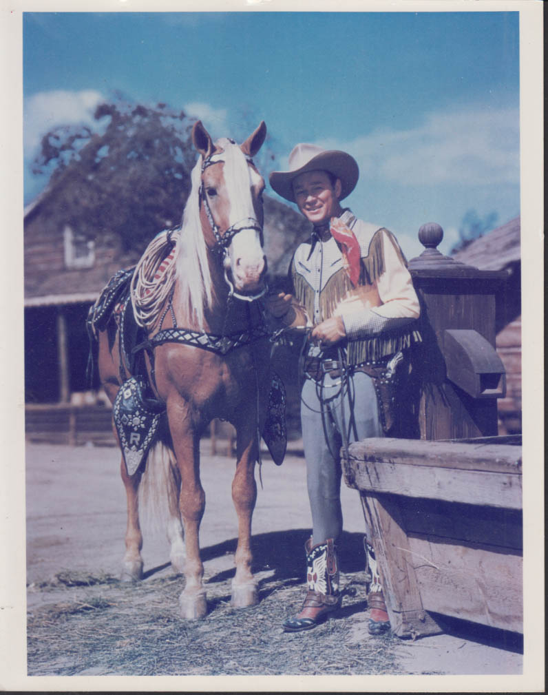 Western movie star Roy Rogers & Trigger color photo ca 1950s