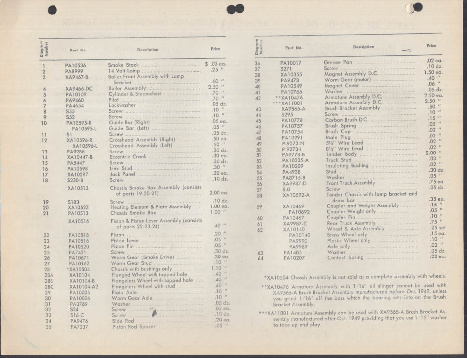 ORIGINAL American Flyer Parts List / Diagram 342DC 0-8-0 locomotive