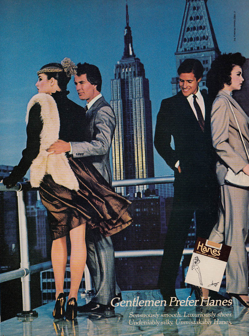 Gentlemen Prefer Hanes pantyhose ad 1983 view of Empire State Building