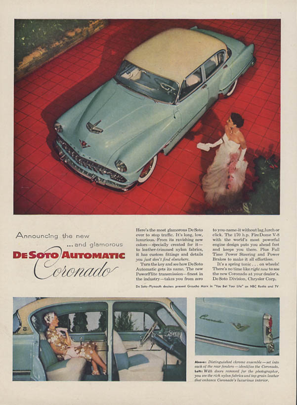Announcing the new & glamorous De Soto Automatic Coronado ad 1954 H&G