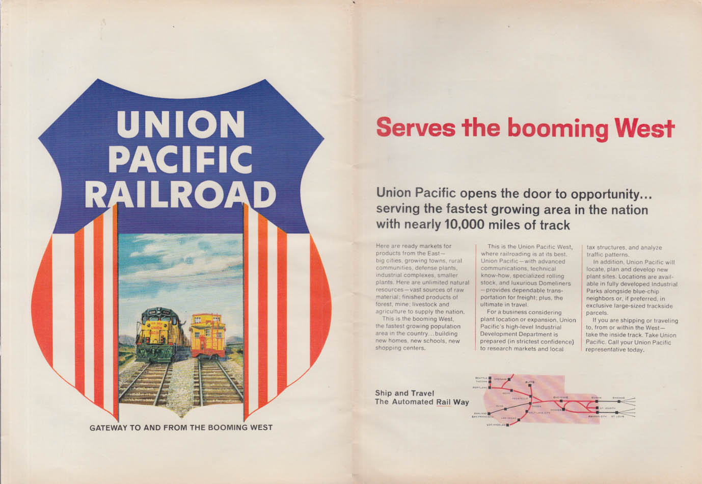 Serves the booming west - Union Pacific Railroad ad 1966 var