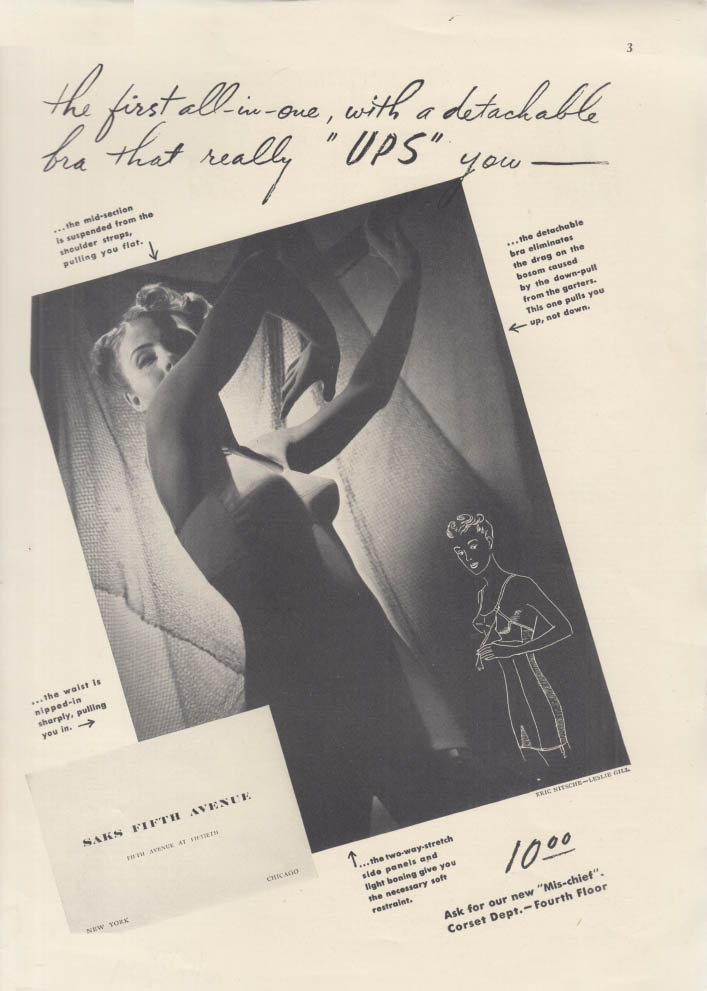 First all-in-one long-line bra-girdle Saks Fifth Avenue ad 1938 NY