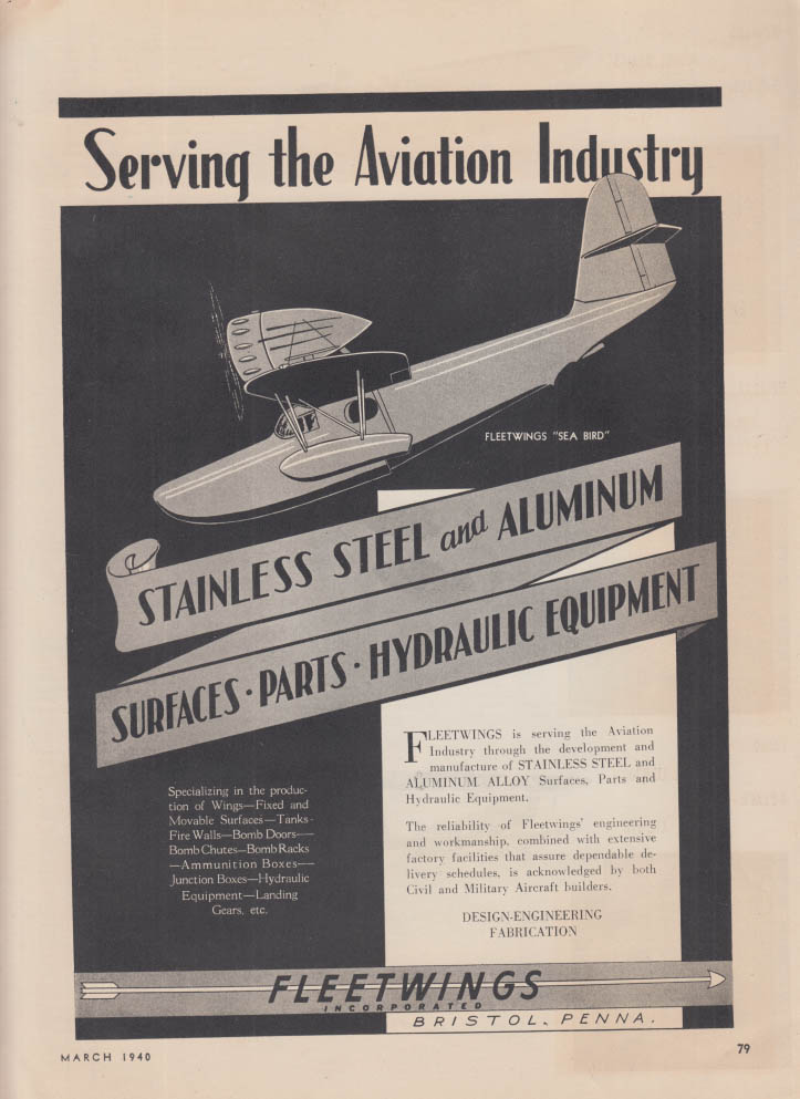Serving the Aviation Industry: Fleetwings Sea Bird Amphibian ad 1940