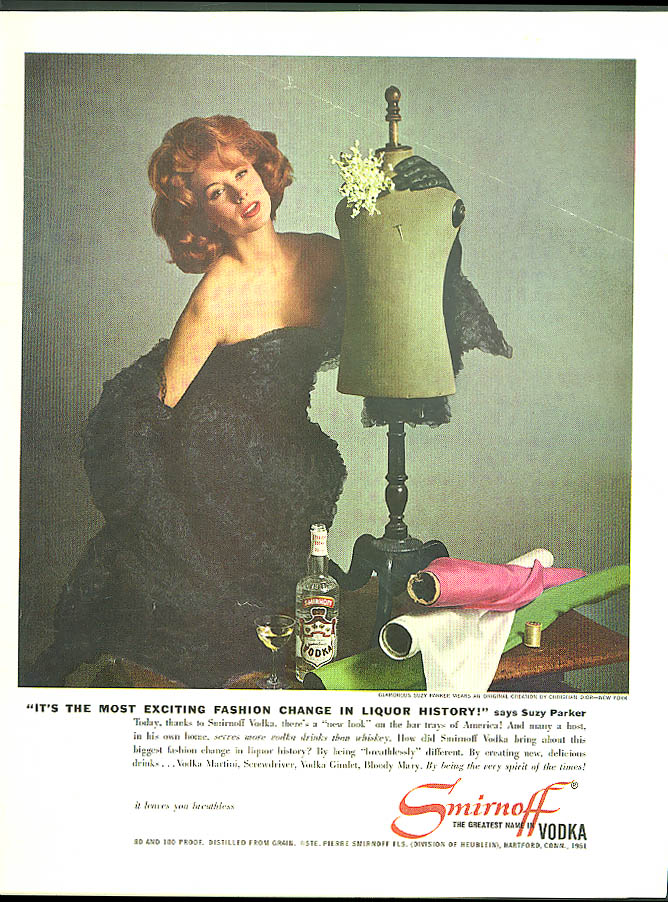 Fashion model Suzy Parker for Smirnoff Vodka ad 1961