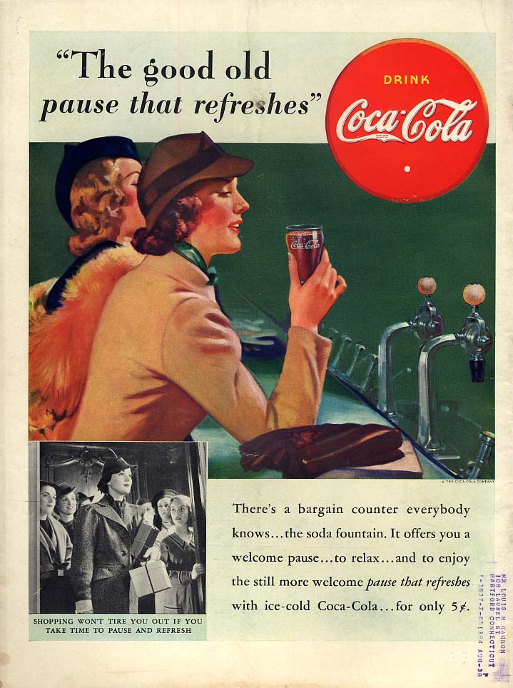 The good old pause that refreshes Coca-Cola ad 1938 two women at soda ...