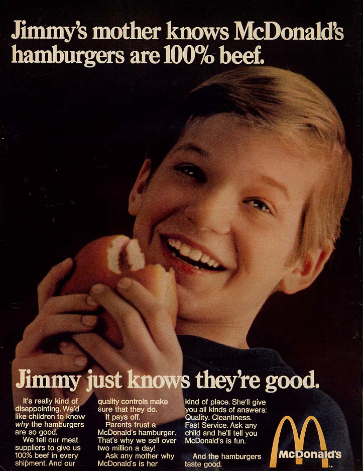 Jimmy's mother knows McDonald's hamburgers are 100% beef ad 1969 L