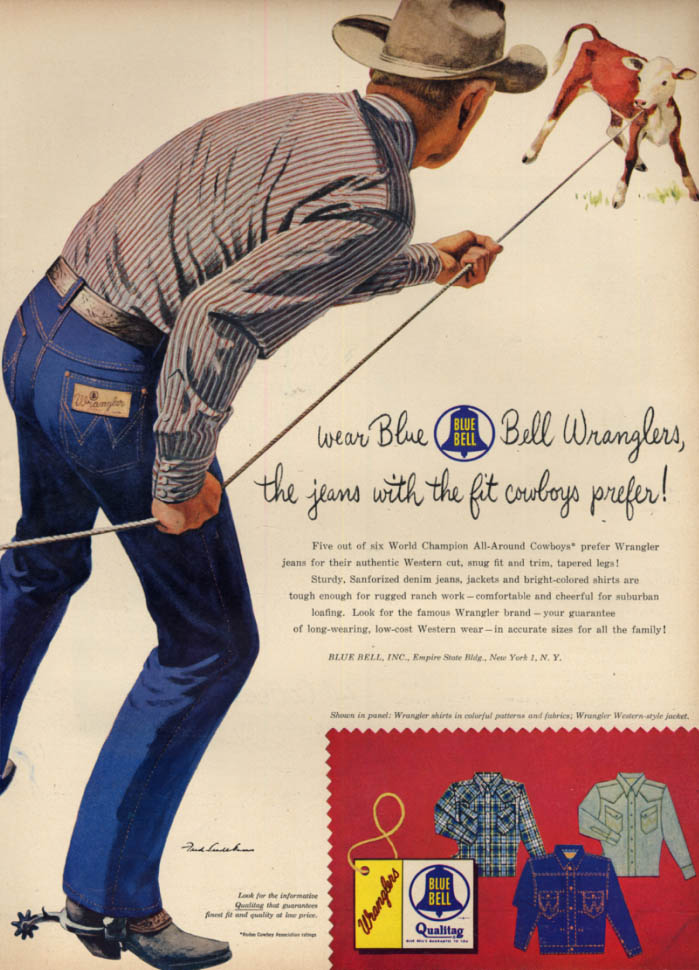 Jeans with fit that cowboys prefet Blue Bell Wrangler Jeans ad 1954 L