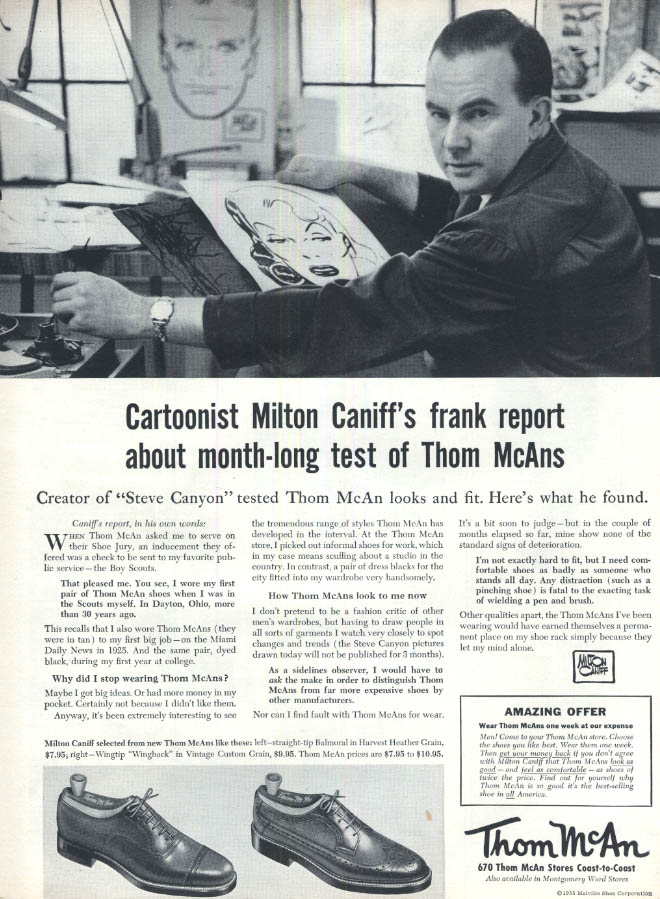 Cartoonist Milton Caniff for Thom McAn Shoes ad 1955 L