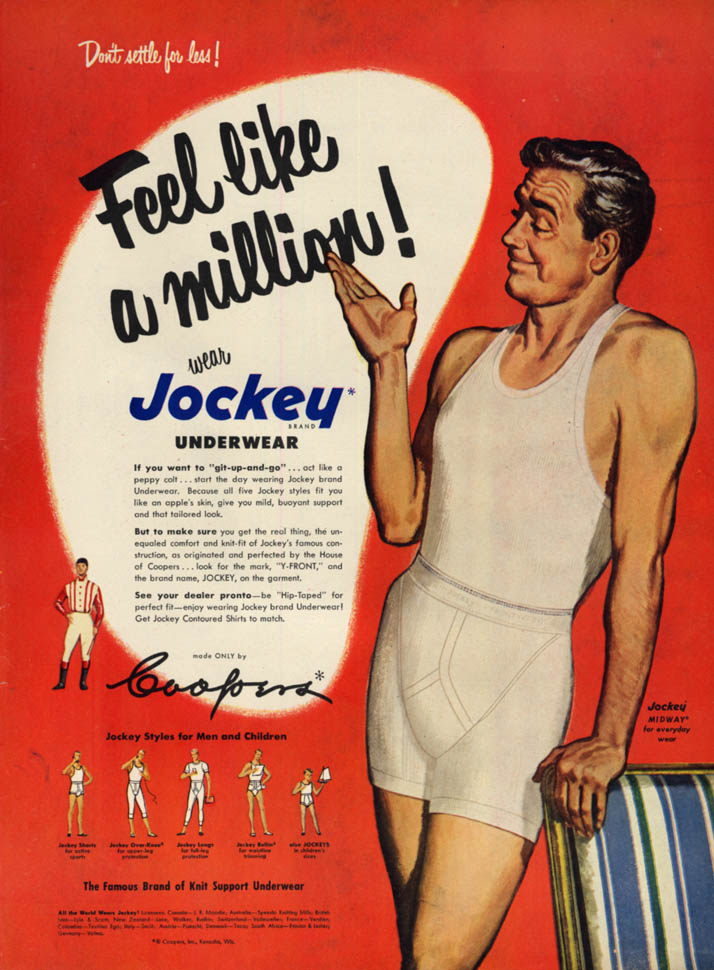 Feel like a million! Wear Jockey Men's Underwear ad 1951 L