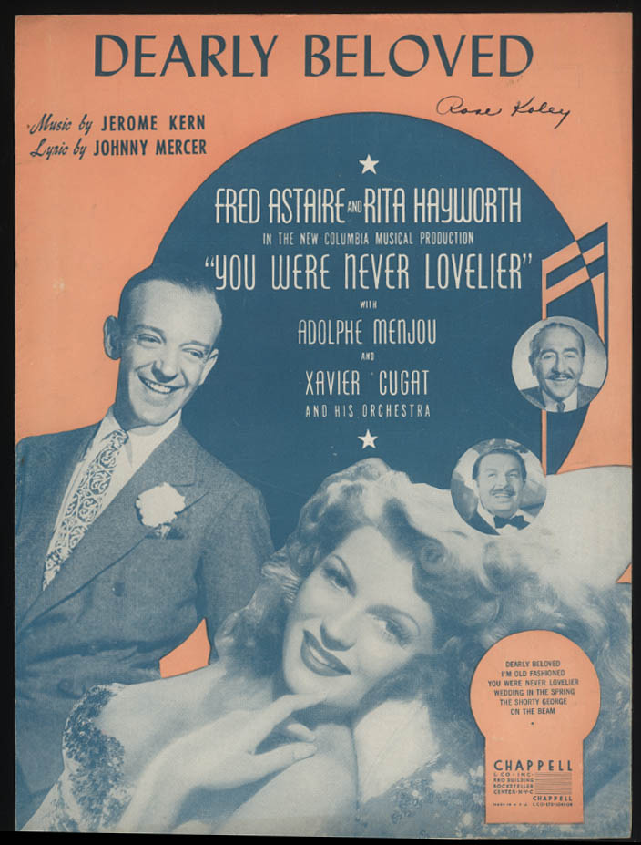 Dearly Beloved sheet music 1942 Astaire & Hayworth You Were Never Lovelier